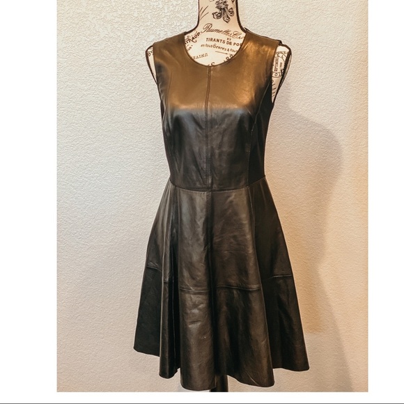 Halogen Black Leather and Ponte Knit Fit and Flare Dress Workwear Office size 4P - Picture 7 of 10